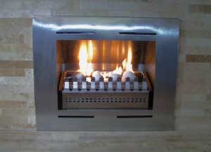 Stainless steel firebox with ventless gas burner